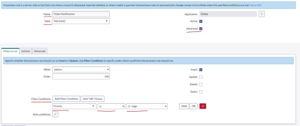 Configuring ServiceNow Business Rule